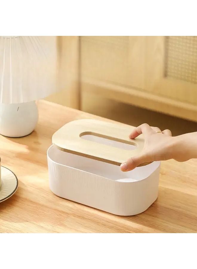 صندوق مناديل خشبي إسكندنافي بغطاء خشبي باللون البرتقالي مع تخزين منشفة الوجه والقناع - Image 5